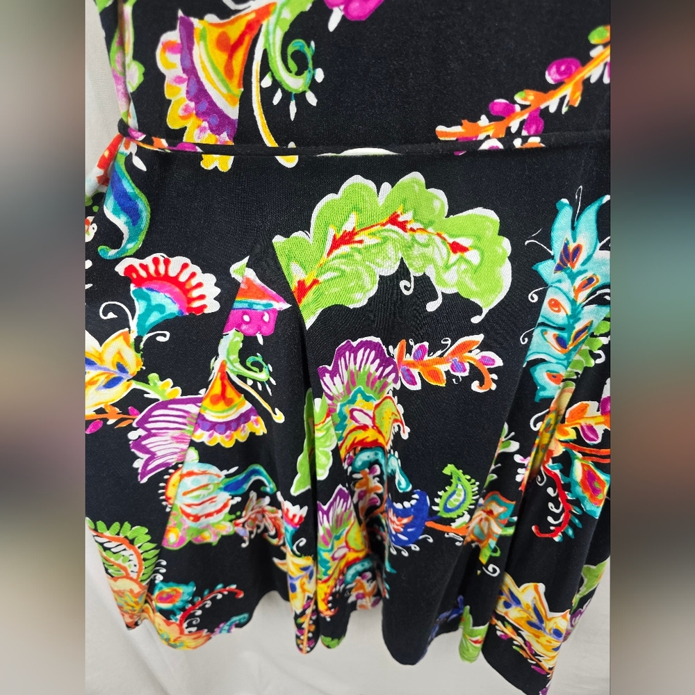 Lauren Ralph Lauren Colorful Floral Ruffled Vneck Sleeveless Dress w/tie Sz XL - Picture 9 of 11